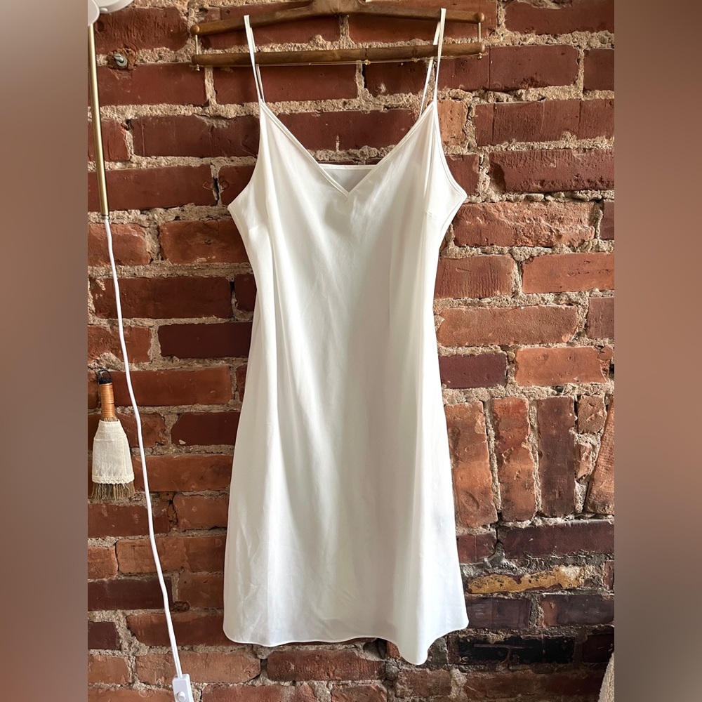 White silk slip mini dress
